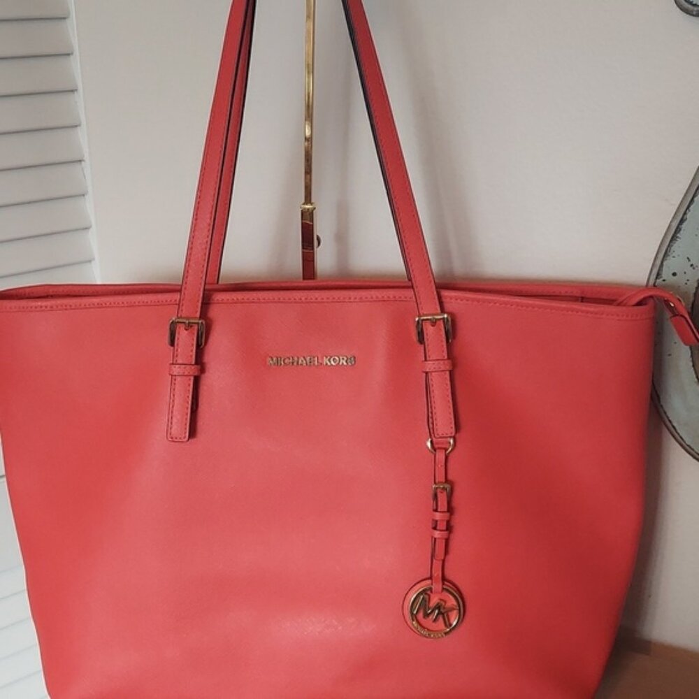 Michael Michael Kors Red Leather Tote with Black Accents